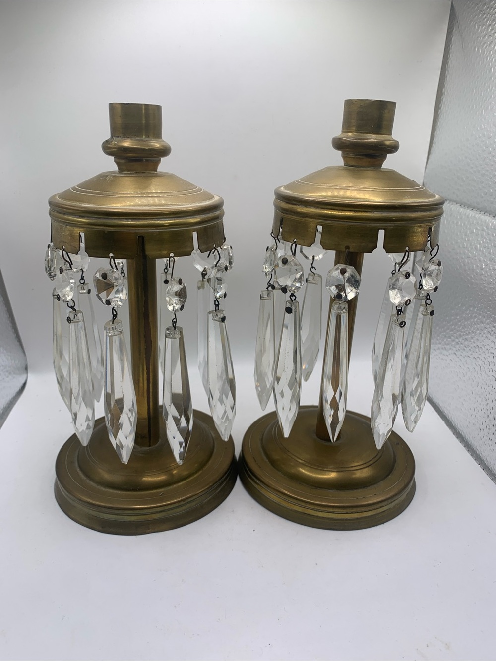 Vtg Hollywood Regency Brass Tapered Candle Holder with Crystals